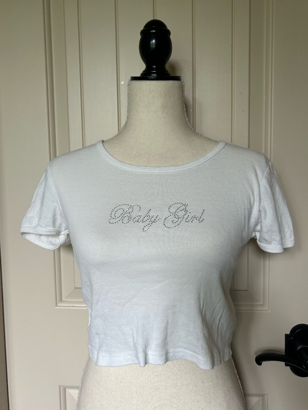 Pacsun White Baby Girl Rhinestone Crop Top Baby Tee